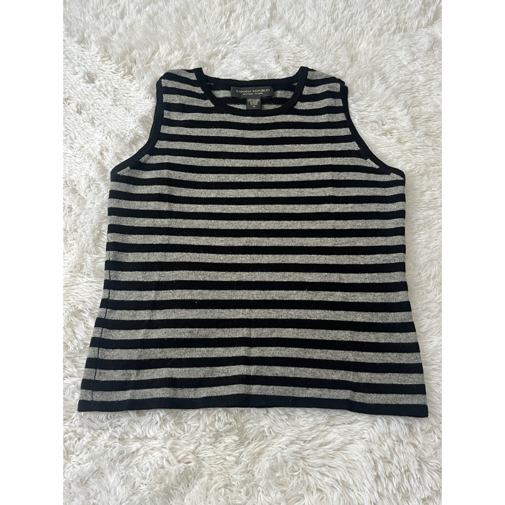 Banana Republic Black & Grey Striped 100% Cashmere Sweater Vest Size Medium